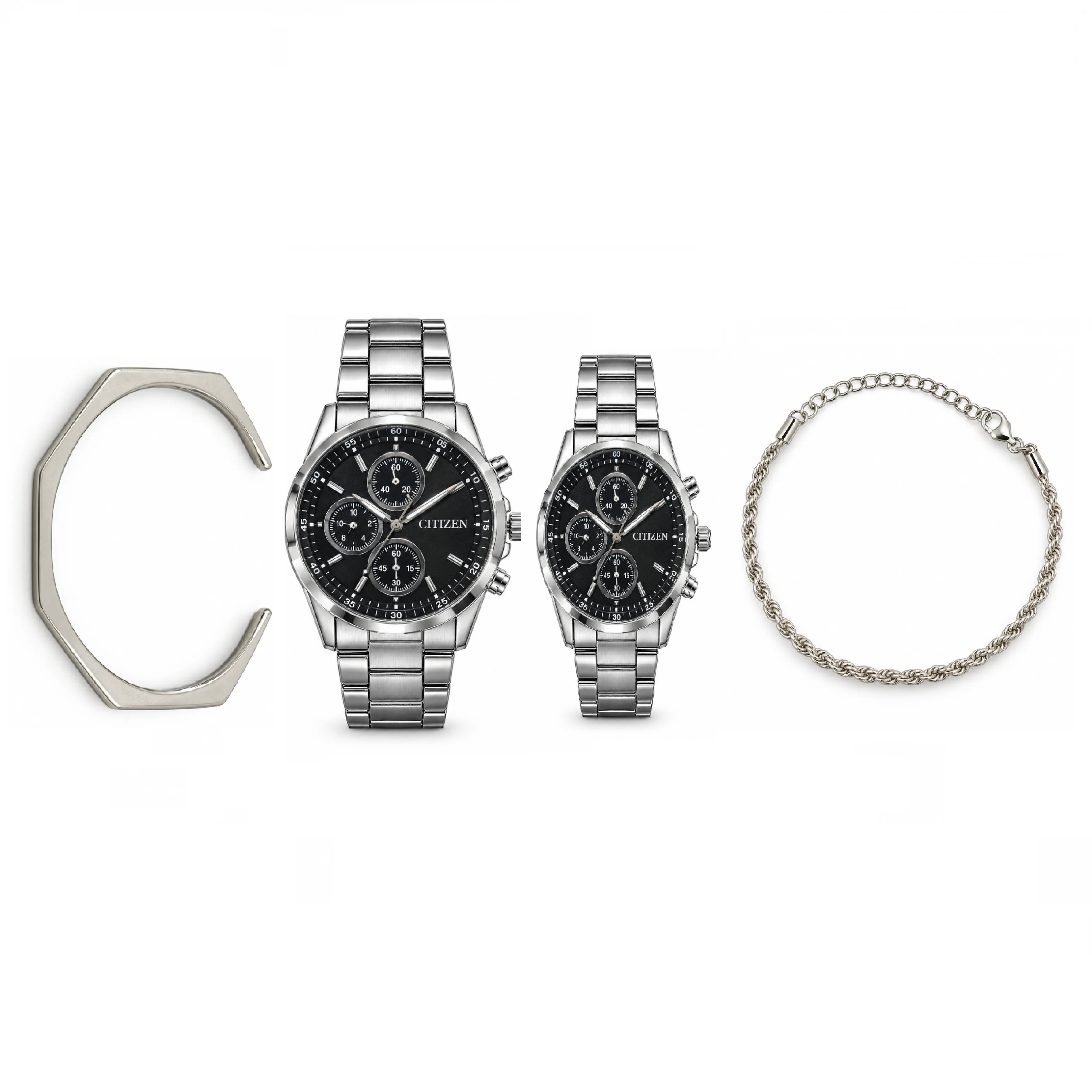 ست-ساعت-سیتیزن-نقره-ای-scaled-2 ست ساعت زنانه و مردانه سیتیزن نقره ای با دستبند - تصویر 1